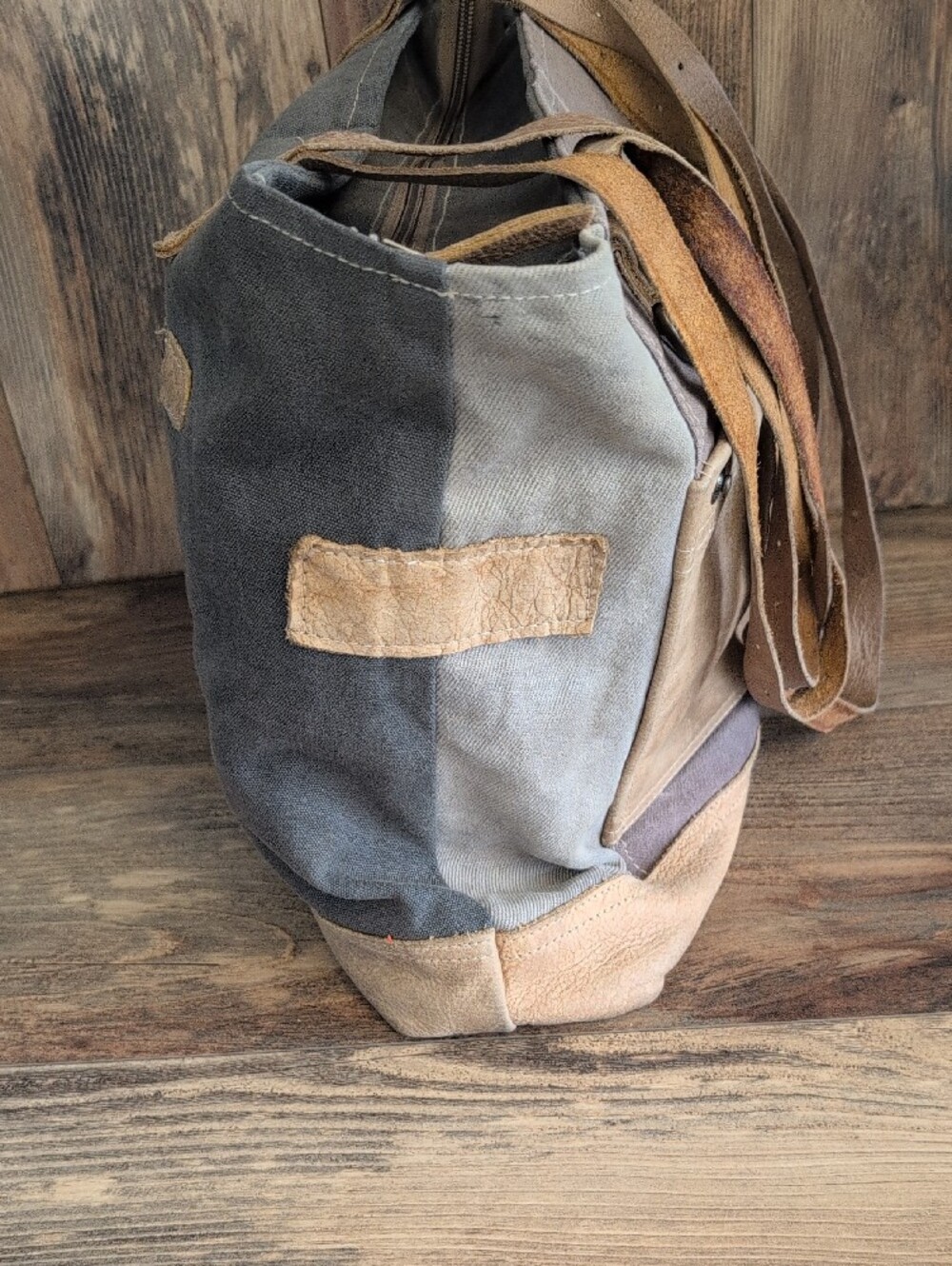 Myra Bag Brown and Tan Floral Side Canvas Leather Tote Shoulder Bag 860A - Picture 4 of 10